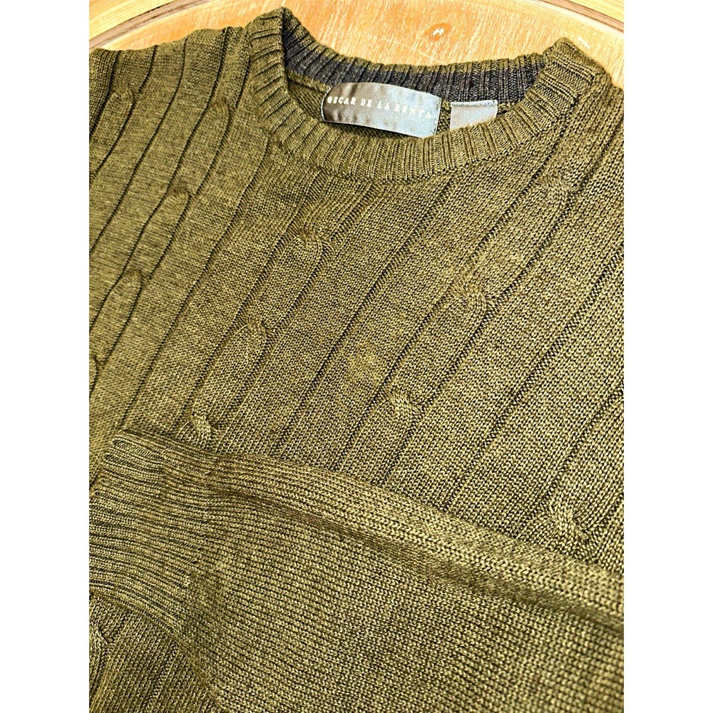 Goodthreads Men's Green Waffle-Knit Crew Neck Pullover Sweater Elbow Patch LT